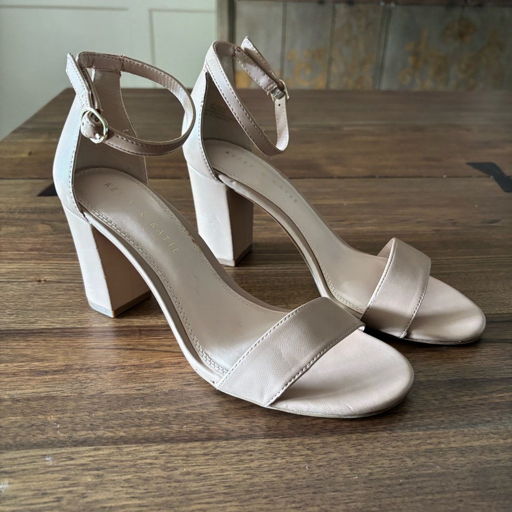 NWOT Beige Block Heel Sandals